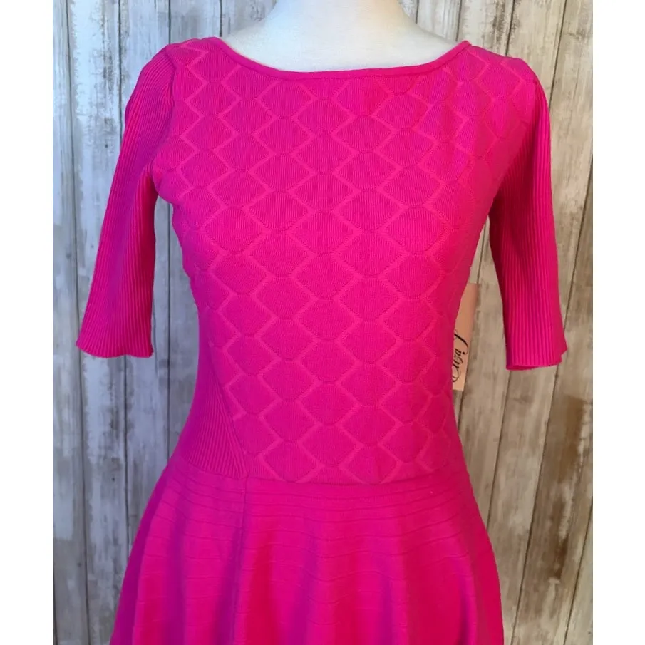 Eliza J Knit Fit and Flare Hot Pink Dress Size Small NWT - Image 3