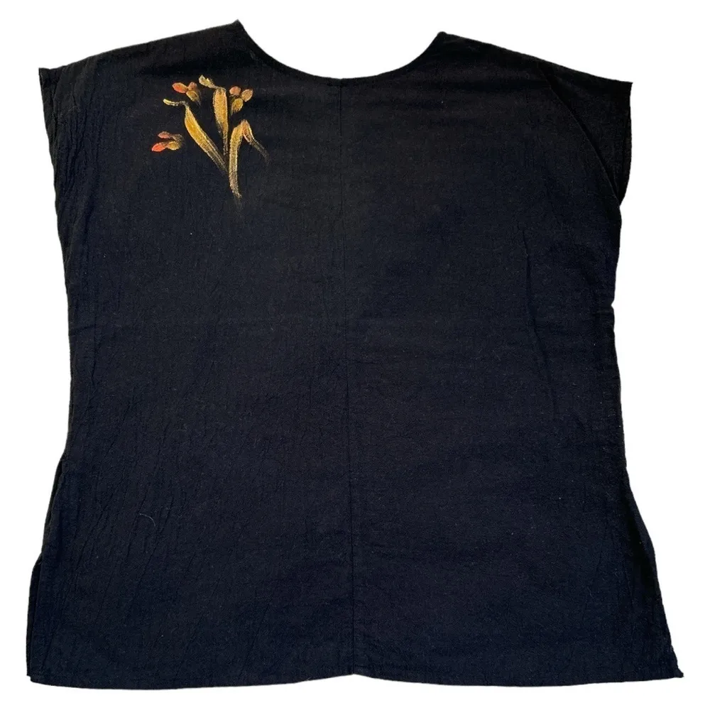 Vintage Celine Hand Painted Maui Tunic Cap Sleeve Top Size Black Size XL - Image 8