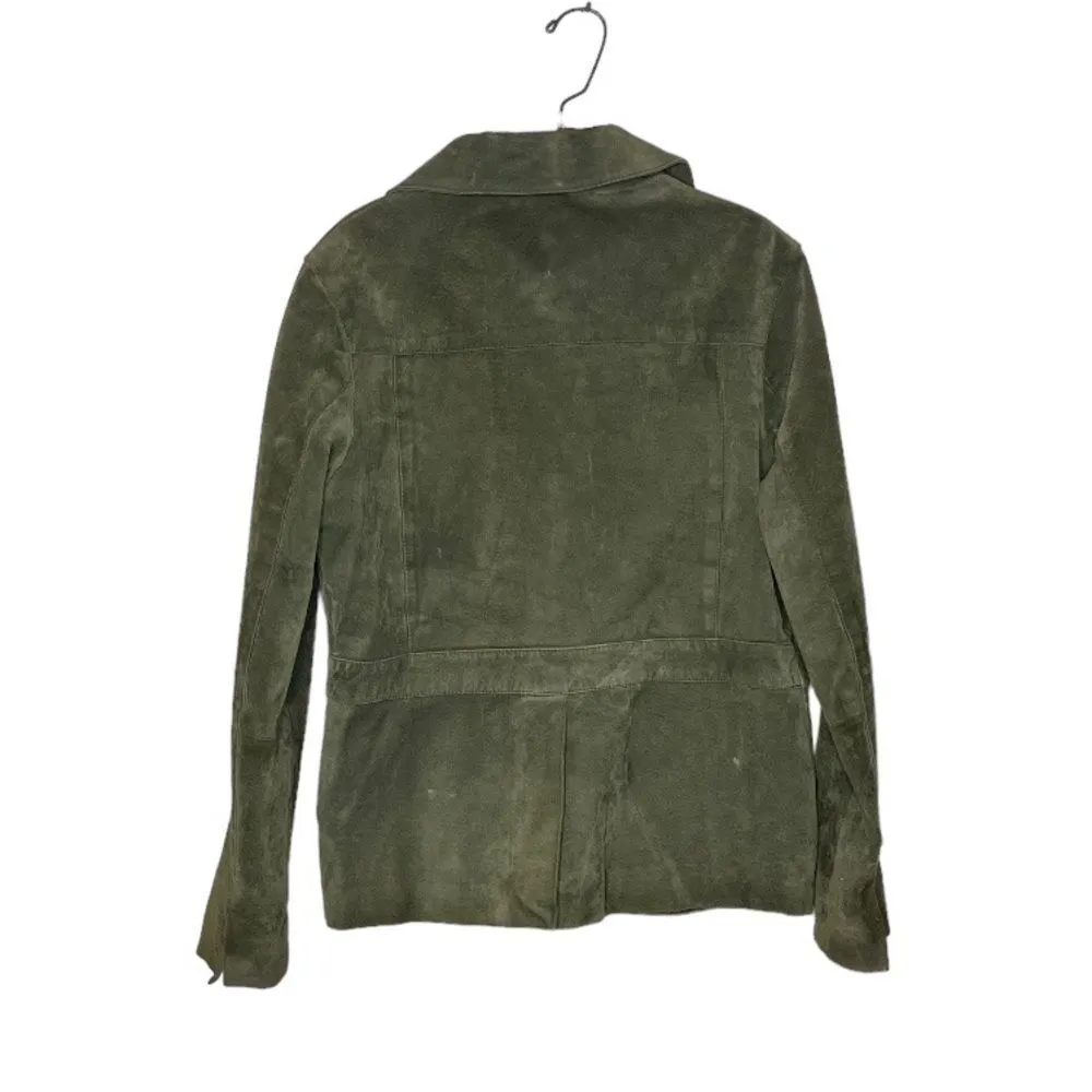 ROXY Suede Jacket Olive Green Hook & Loop Closure Satin Lining Size Medium - Image 6