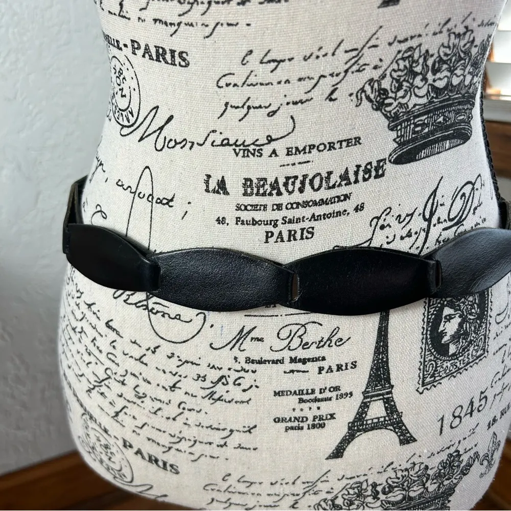Boho Black Leather Curvy Looped Belt Size M - Image 2