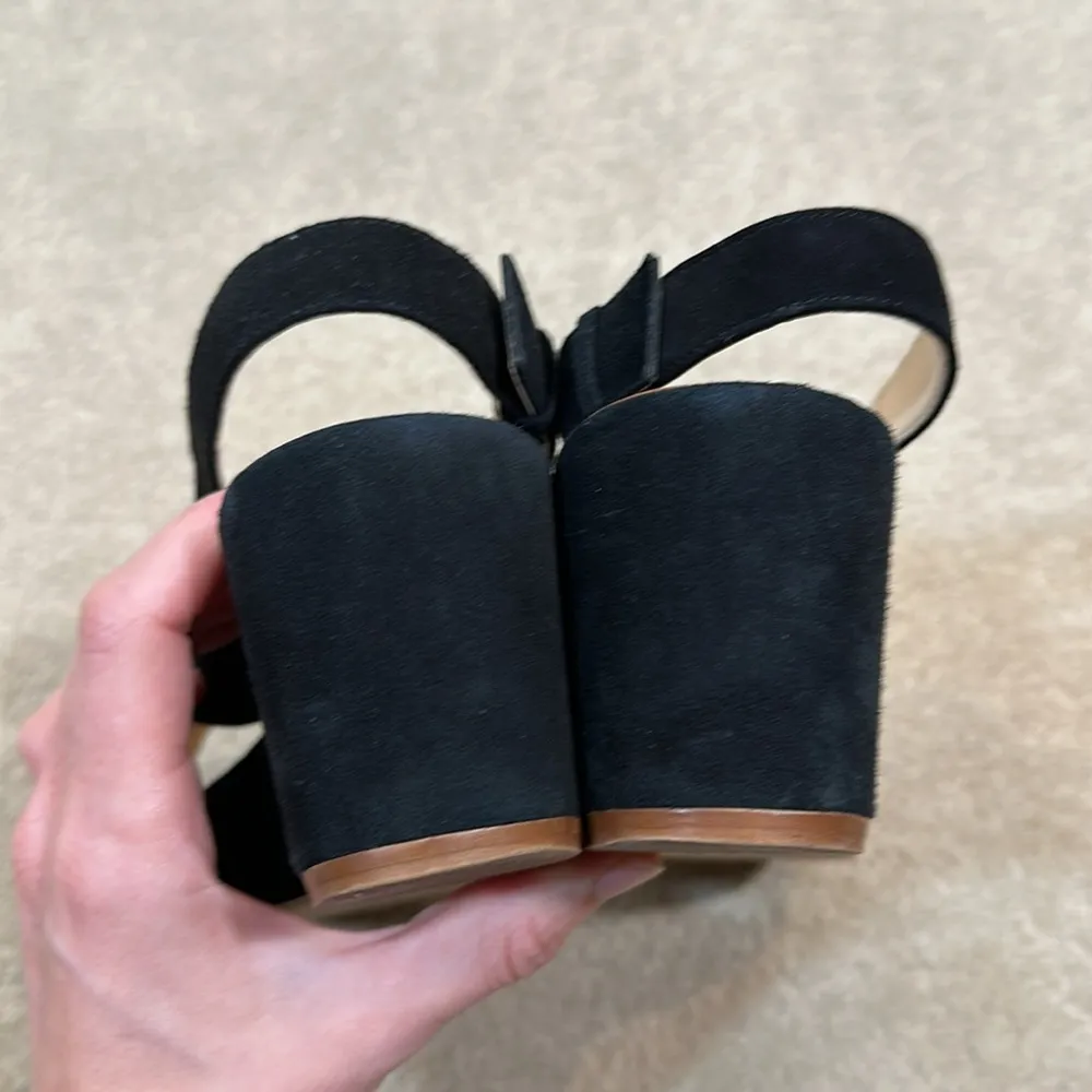 J Crew Black Marcie Sandals Black Suede Criss Cross Platform Wedge Slingback 9.5 - Image 5
