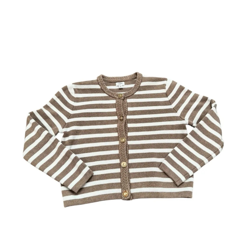 J.Crew Striped cotton lady jacket cardigan sweater Heather mushroom ivory stripe - Image 2
