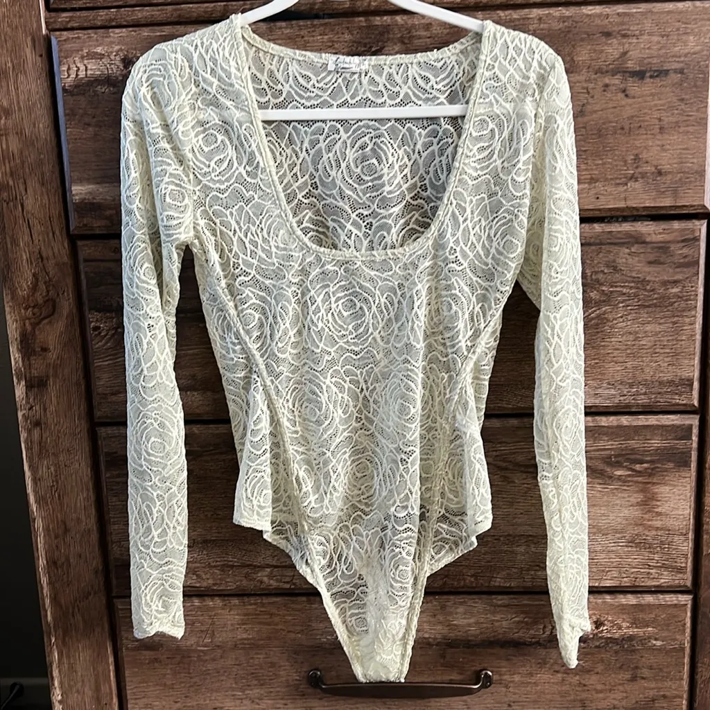 NWT Free People In My Head Sheer Lace Body Suit color Moss Green NWOT size M - Image 2