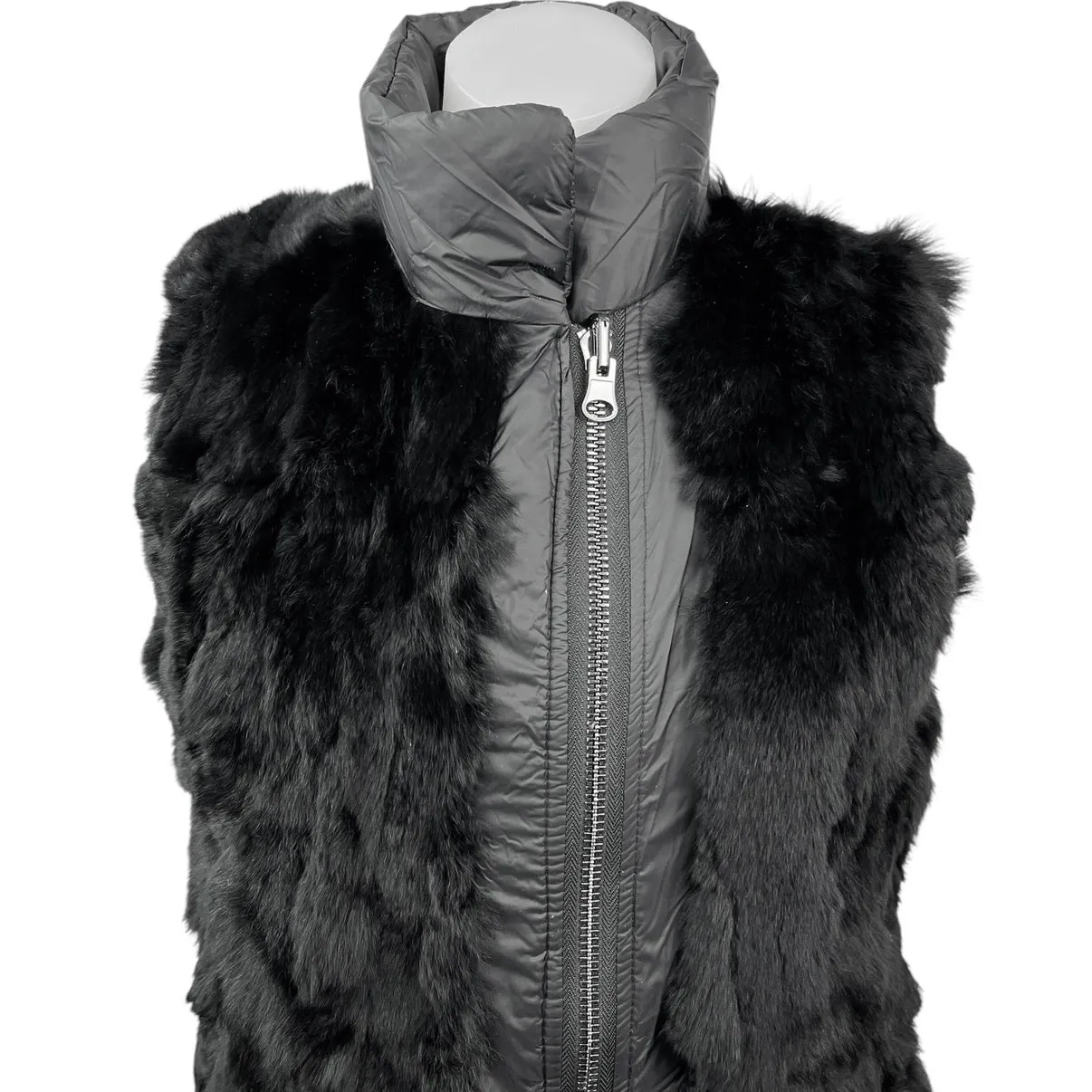 Adrienne Landau Women's Black Reversible Faux Fur Zip Up Puffer Vest Coat Size S - Image 3