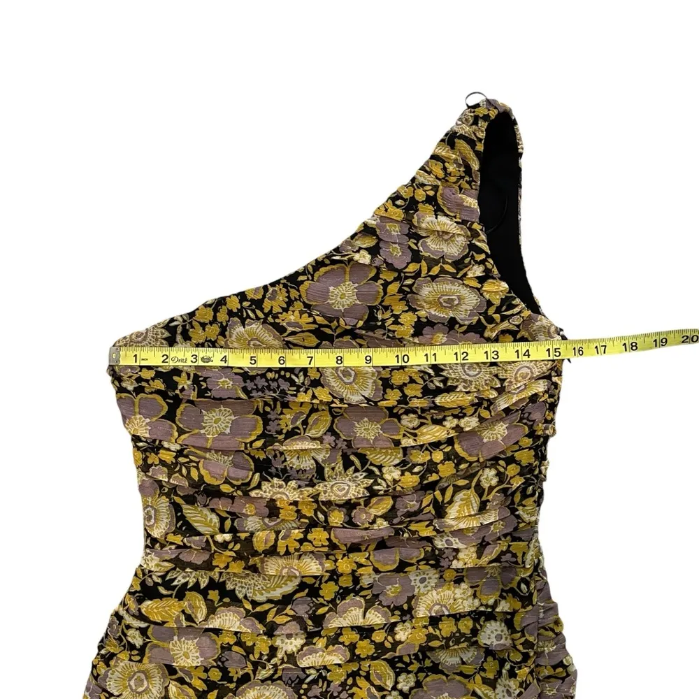 Zara Floral Yellow Purple Glitter Drape One Shoulder Bodycon Dress, Sz S - Image 11