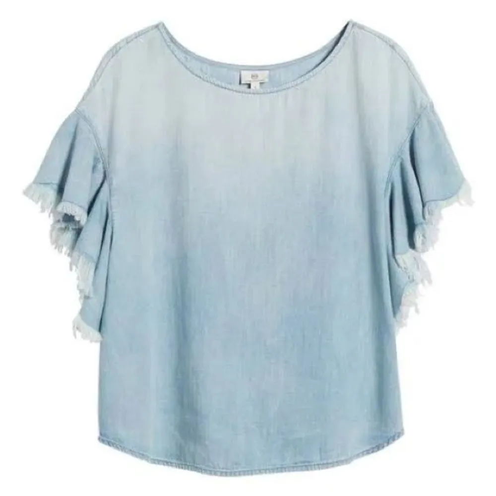 NWT AG Jeans The Shannon Top Chambray Blue Fringe Sleeve Blouse Size Small NEW - Image 2