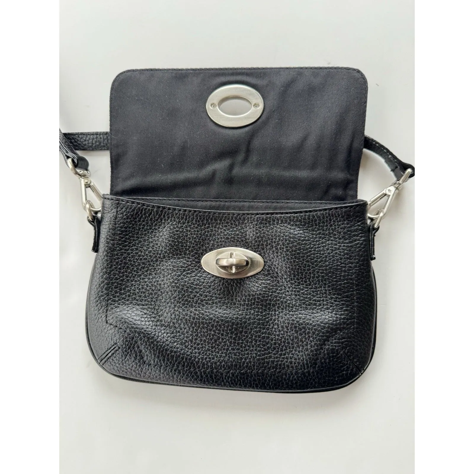 HALOGEN Shoulder Bag LEATHER Black Crossbody removable strap turn lock - Image 6
