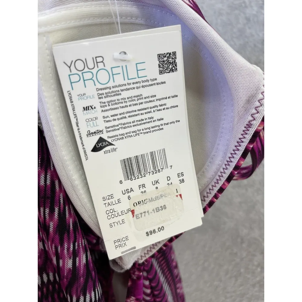 Profile by Gottex swimwear Swim top Tankini Size 6 Pink Batik Wireless Babydoll - Image 4