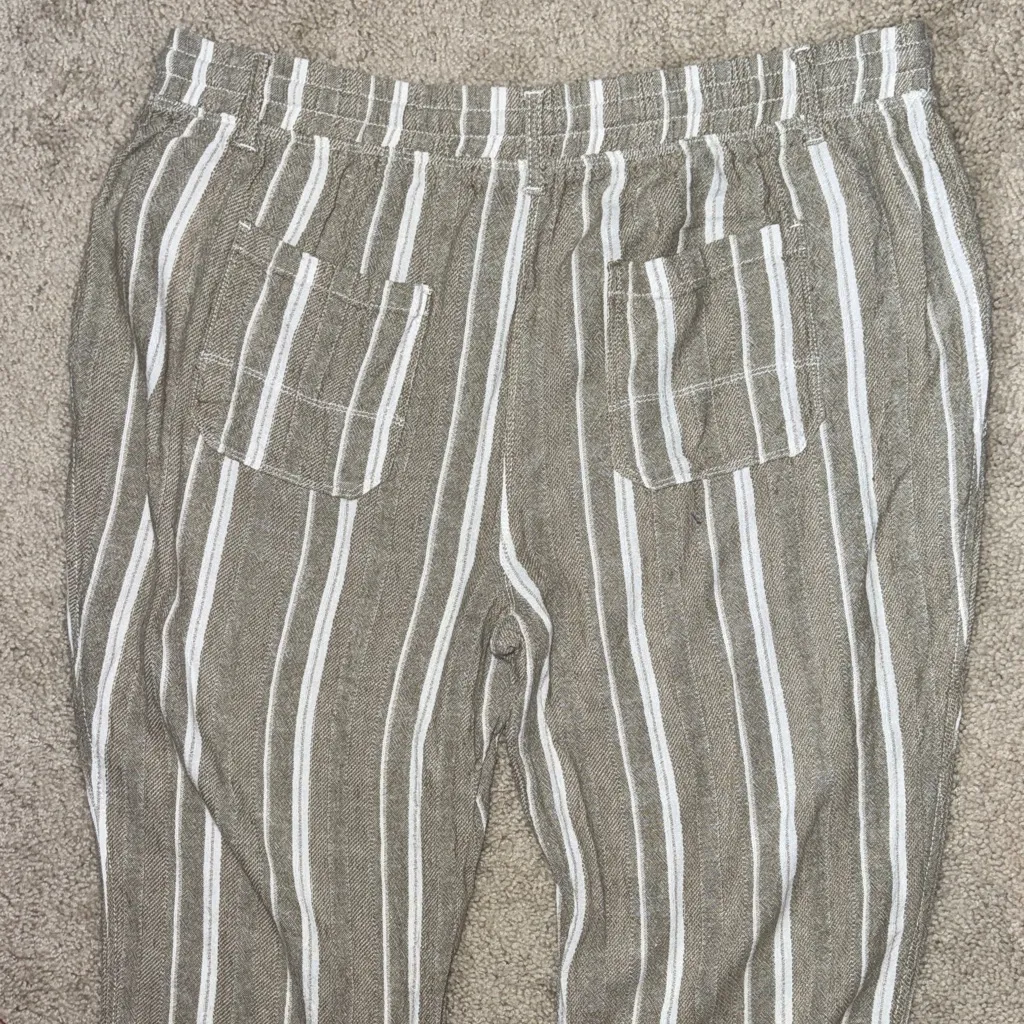 Alexander Jordan Tan and White Striped Pull On Linen Pants Women's XL - Image 5