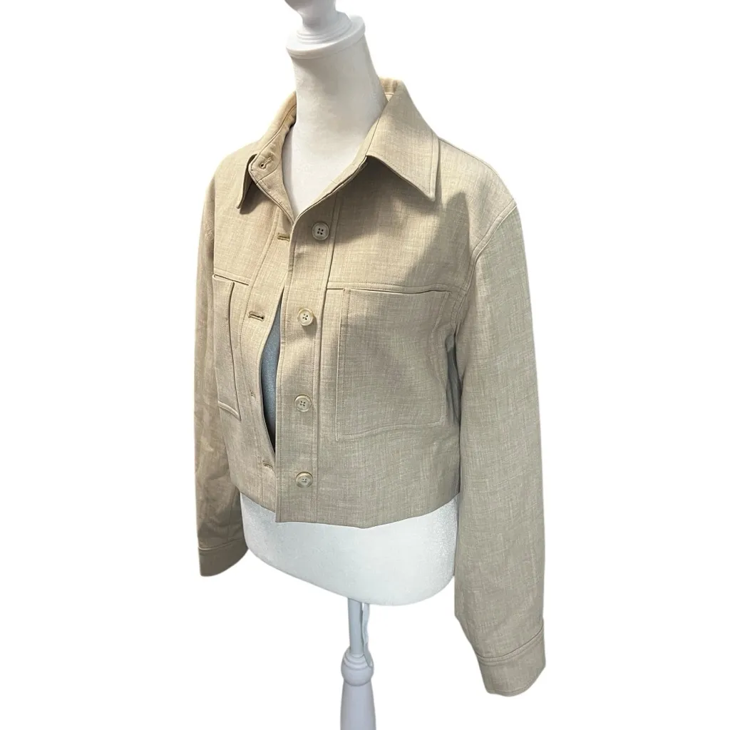 Aritzia Wilfred Little Crop Jacket Heather Oat Size Small Tan - Image 5