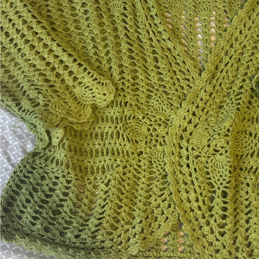 Isabella Rodriguez Green Cardigan with Open-Knit Design - Image 2