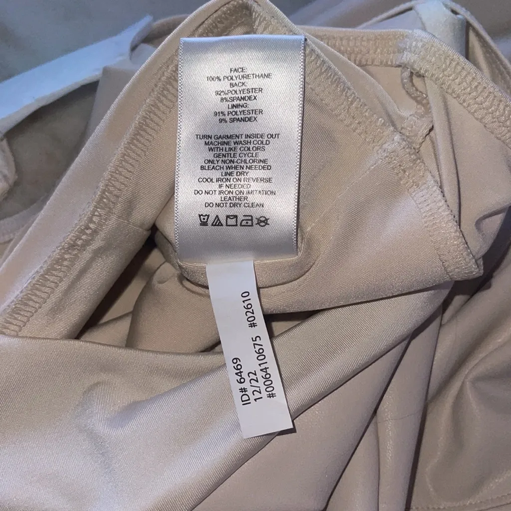 Express Body Contour Faux Leather Cami Bodysuit in Sandshell 2610 - Image 13