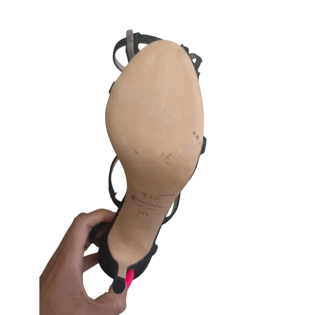 SJP Black Glitter Sandals Heels Size 39.5 / US 9.5 NEW NWOB - Image 6