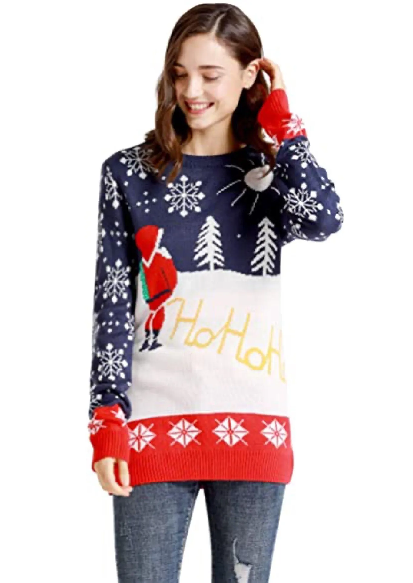 Christmas Ugly Sweater Santa Snowflake Holiday Knitted Pullover Sweater Unisex M Multiple Size M - Image 1