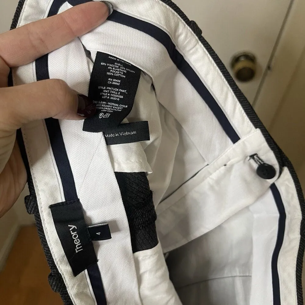 NWOT Theory pintuck knit twill dark gray trouser pants size US 4 - Image 7