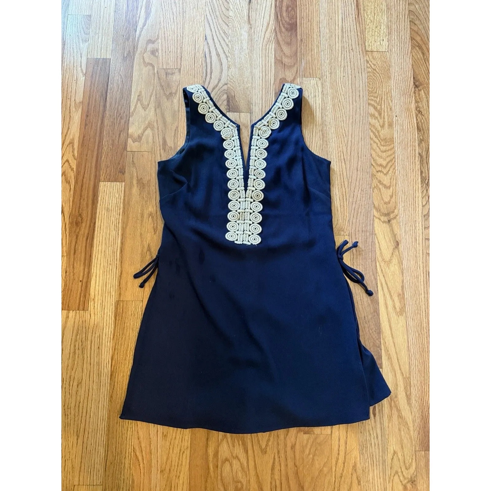 Lilly Pulitzer Donna Romper‎ Dress Shorts Size 0 True Navy Blue  Gold - Image 2