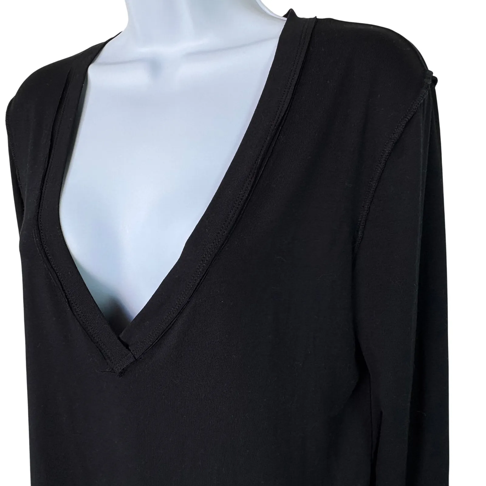 We The Free Free People Black Deep V-Neck Long Sleeve Top Women SM Soft Stretchy - Image 2