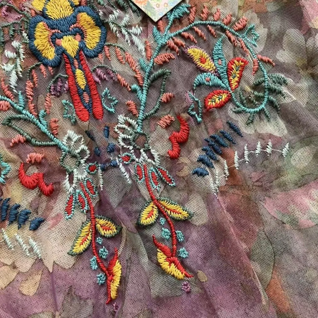 NWT Johnny Was Biya Giana Mesh Ruffled Floral Embroidered Sheer Blouse Size XS - Image 10