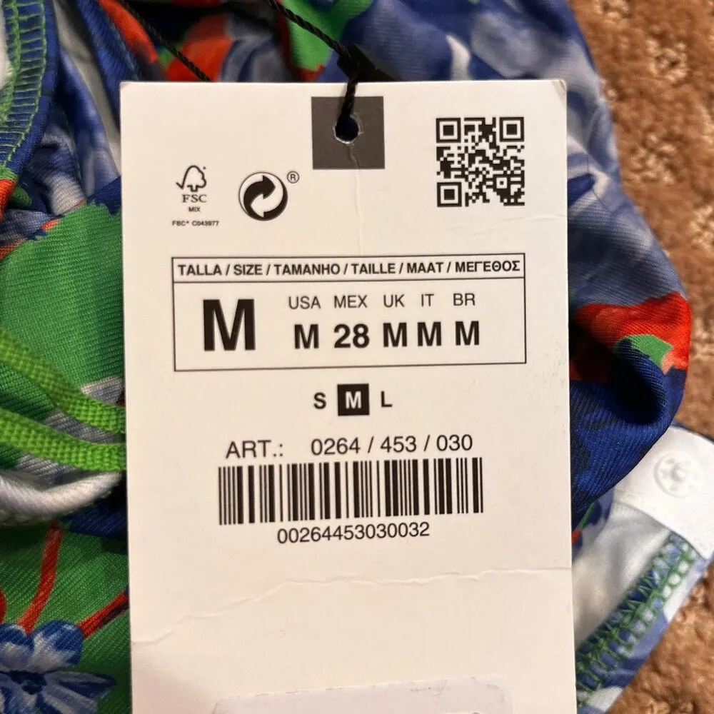 Zara One Shoulder Blue Green Tropical Floral Bodysuit SZ M Vacation Beach GNO - Image 10