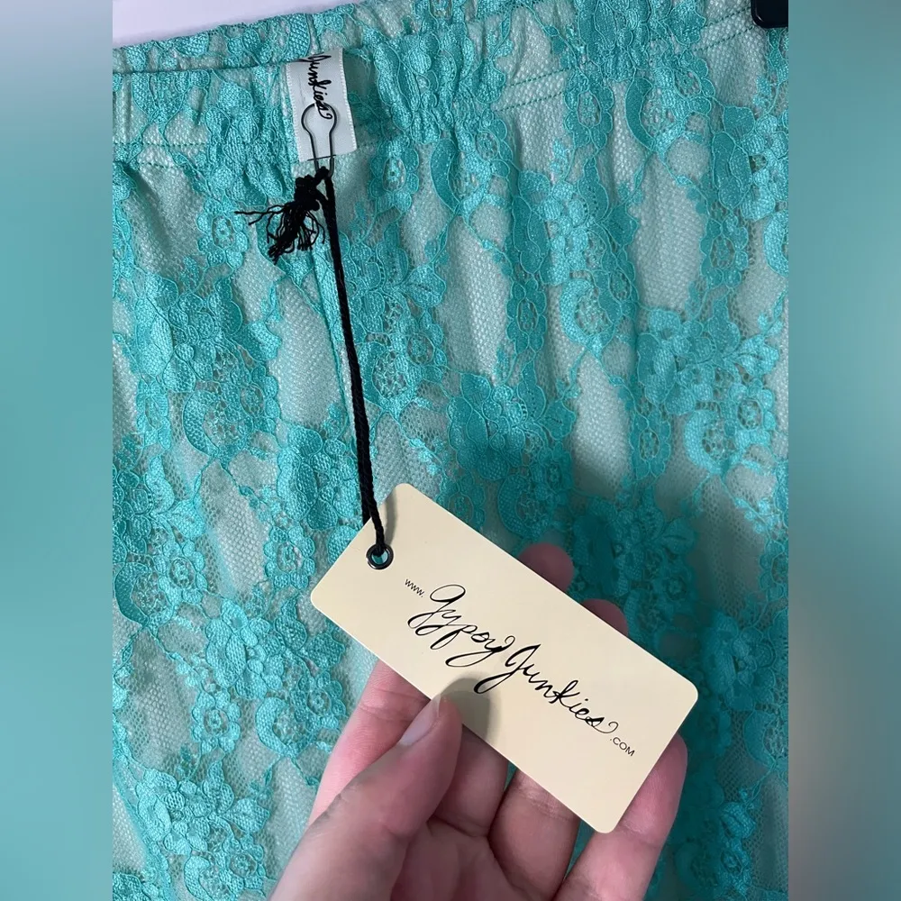 Gypsy Junkies NWT Turquoise Lace Creme Lining Flare Stretch Legging Pants Sz S - Image 14