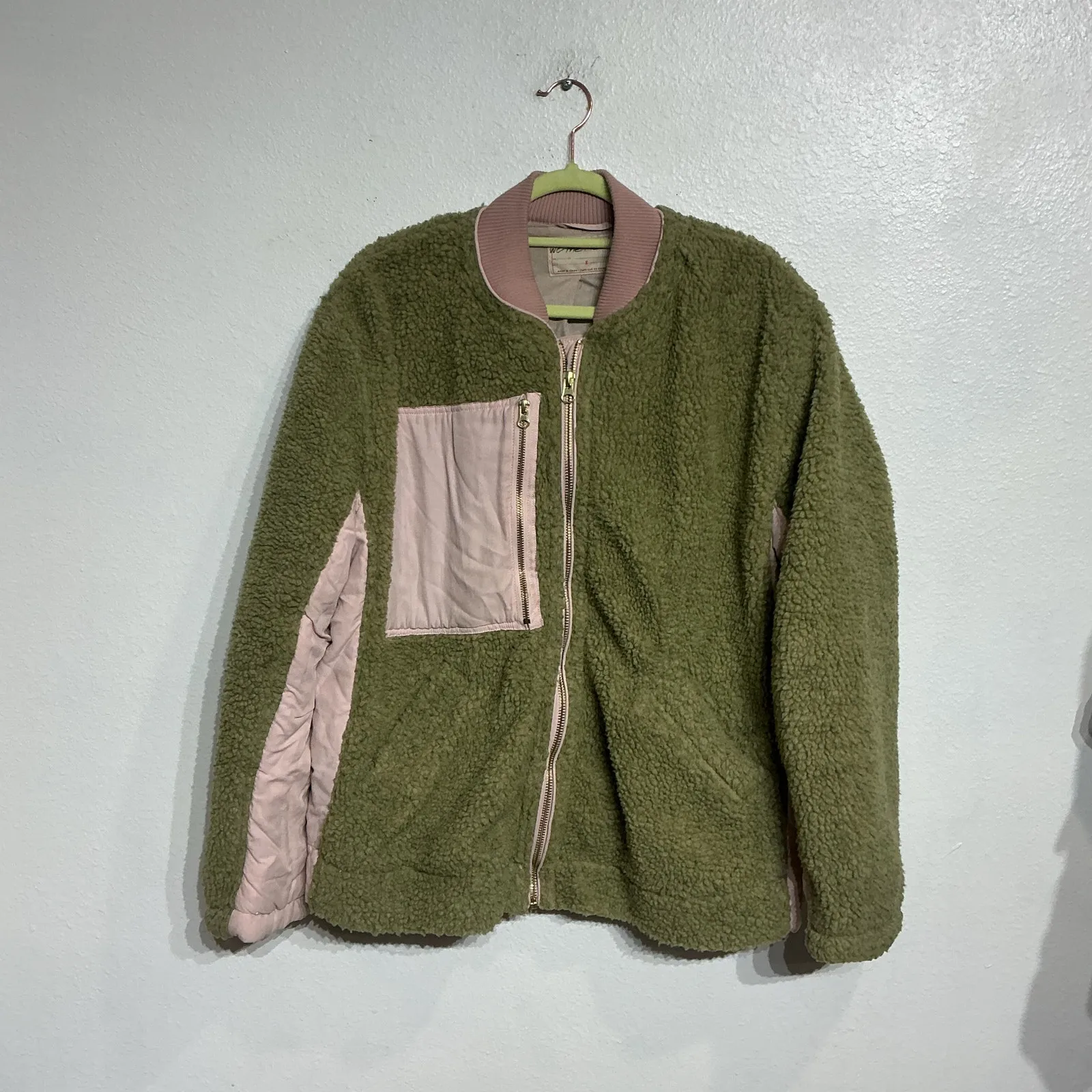 Free People We The Free Green Rivington Sherpa Bomber Jacket Sz S - Image 2
