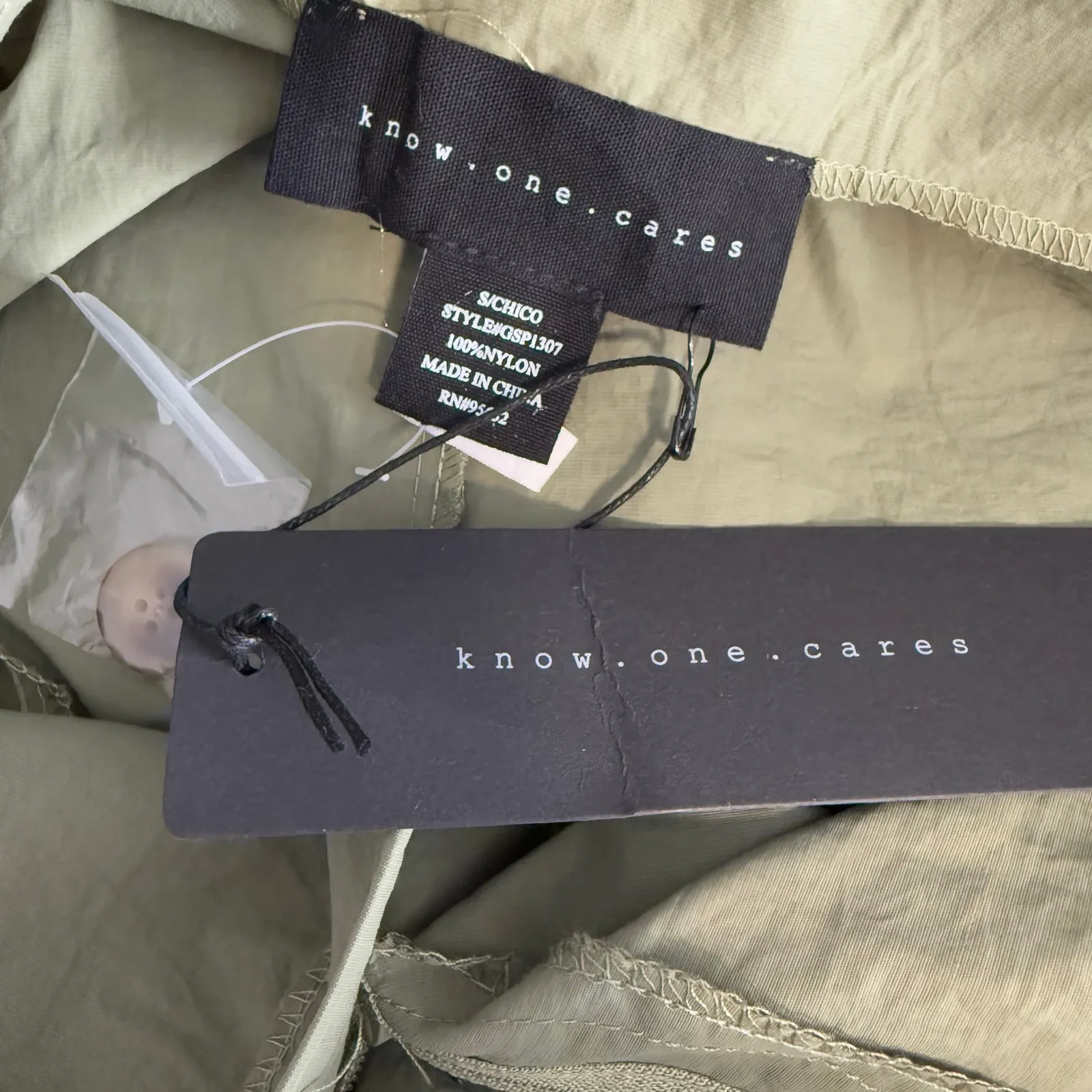 Know One Cares Nylon Cargo Pants In Olive, S - Image 5