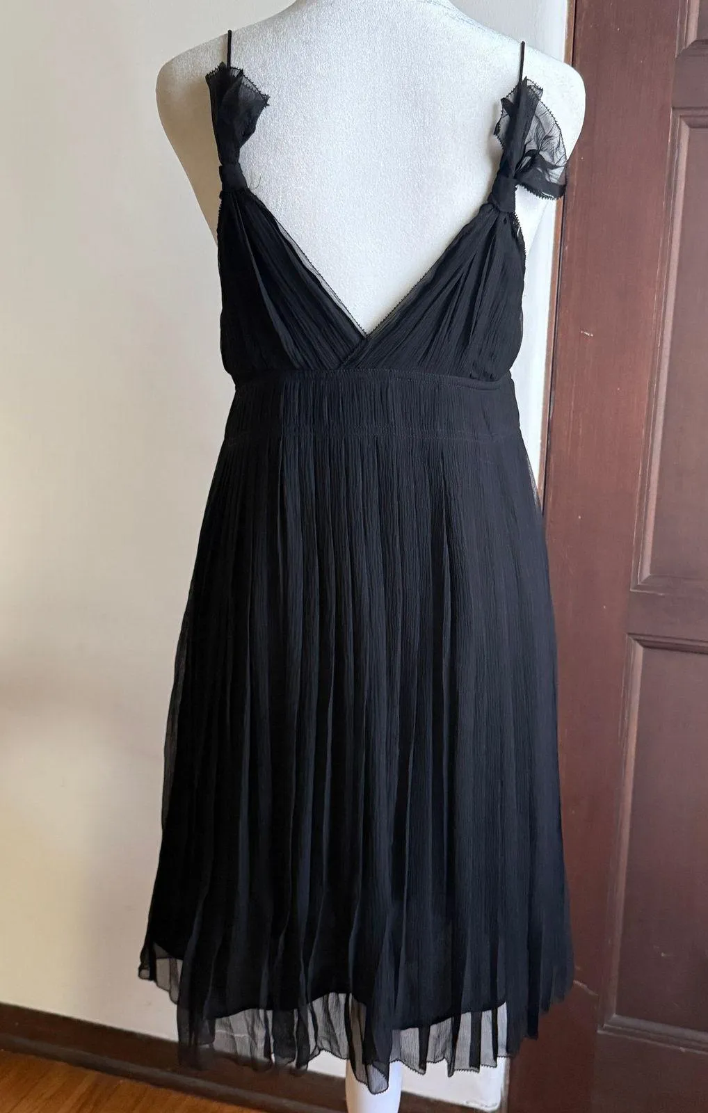 CLUB MONACO Y2K Vintage Black Silk Chiffon Pleated Babydoll Cocktail Dress Sz 2 - Image 3