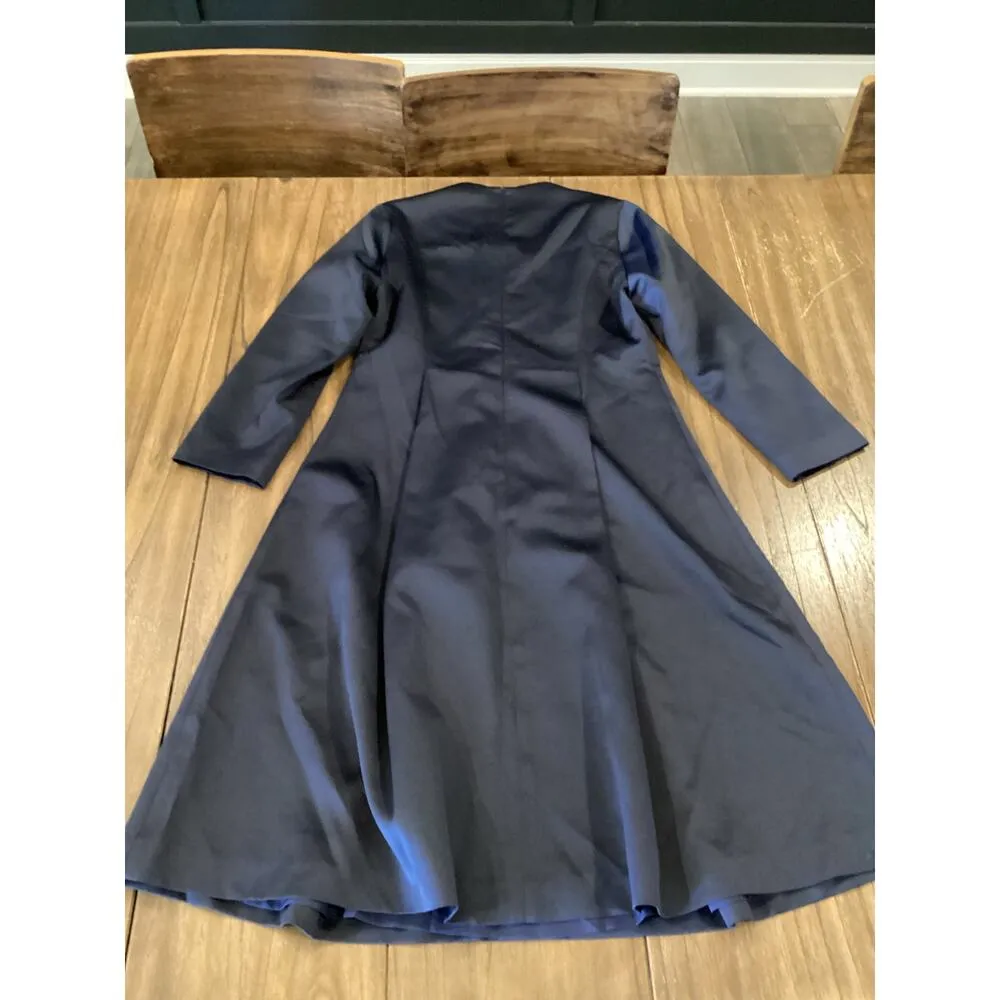 Gyalwana Embroidered Floral cherry blossom satin flare swing Dress 13 M/ L Blue Size L - Image 2