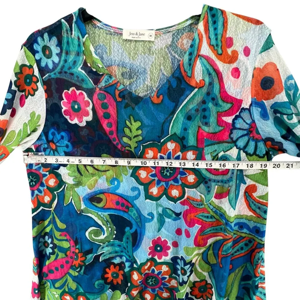 Jess Jane Marina Tunic Top Womens M Blue Floral Paisley Sheer Mesh Boho Resort Size M - Image 4