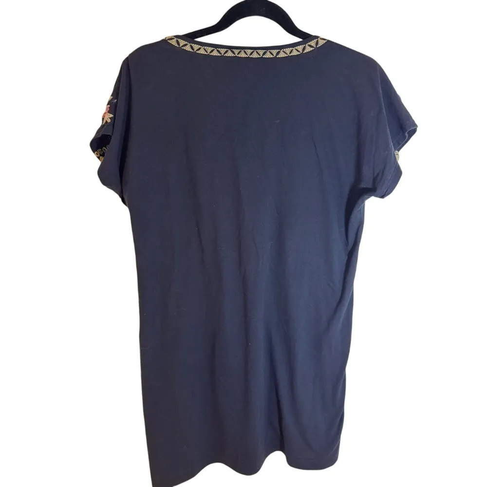 Johnny‎ Was Short Sleeve Navy Tunic Shirt Embrodiered Dress, Small - Image 4