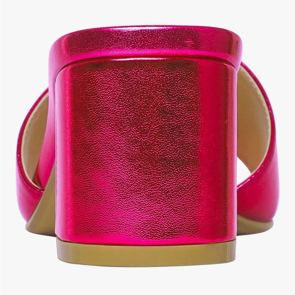 PIZZ ANNU Square Open Toe Low Block Chunky Heels sz 6 Pink - Image 2