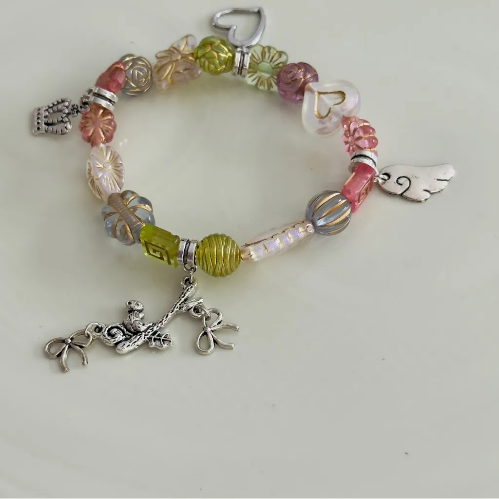 Colorful Beaded Charm Bracelet Pink - Image 3