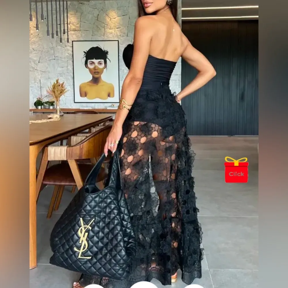 Black 3D Flower One Piece Swimsuit and Skirt Size M - Image 4