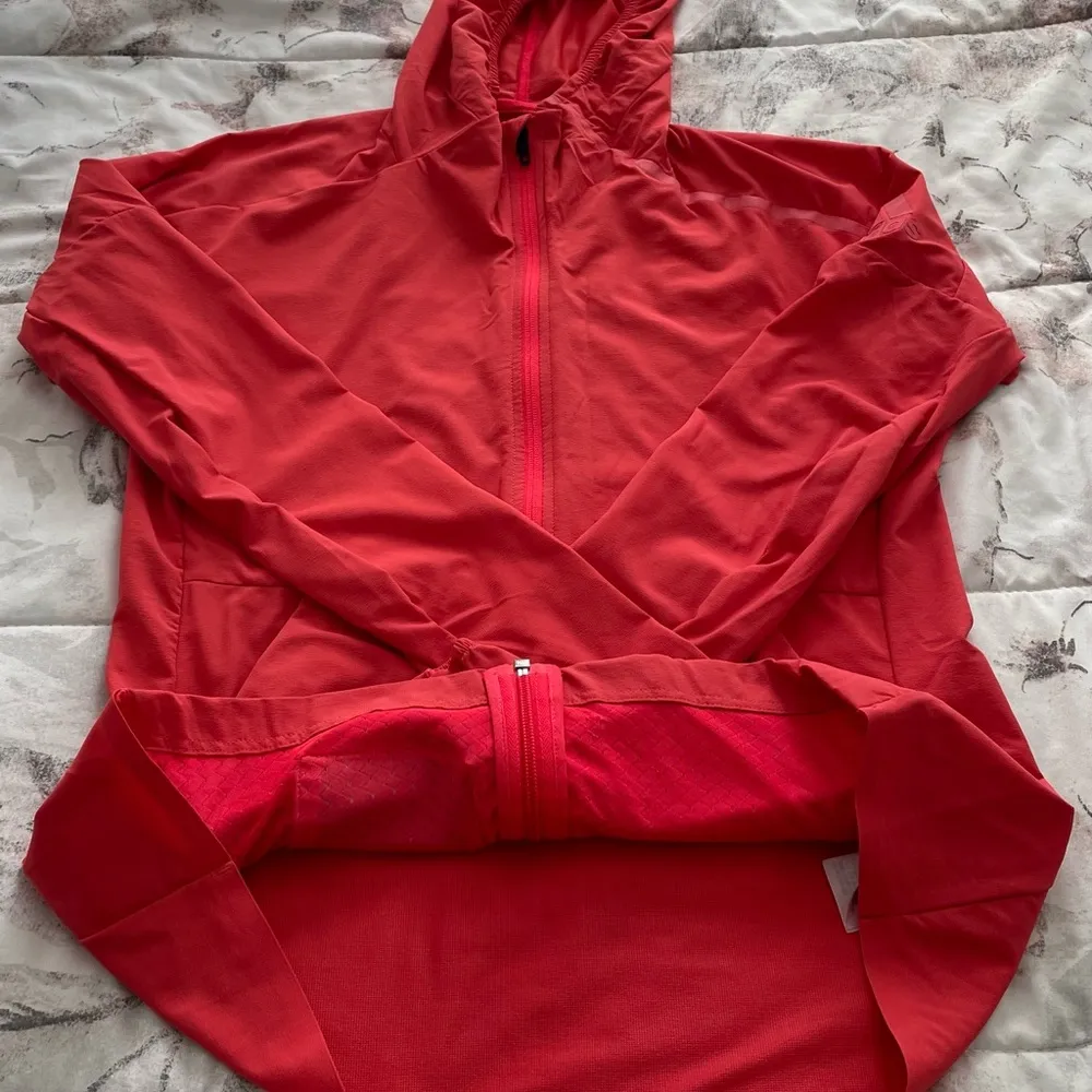 Adidas orange coral hooded lined full zip nylon logo pockets windbreaker, size M - Image 12