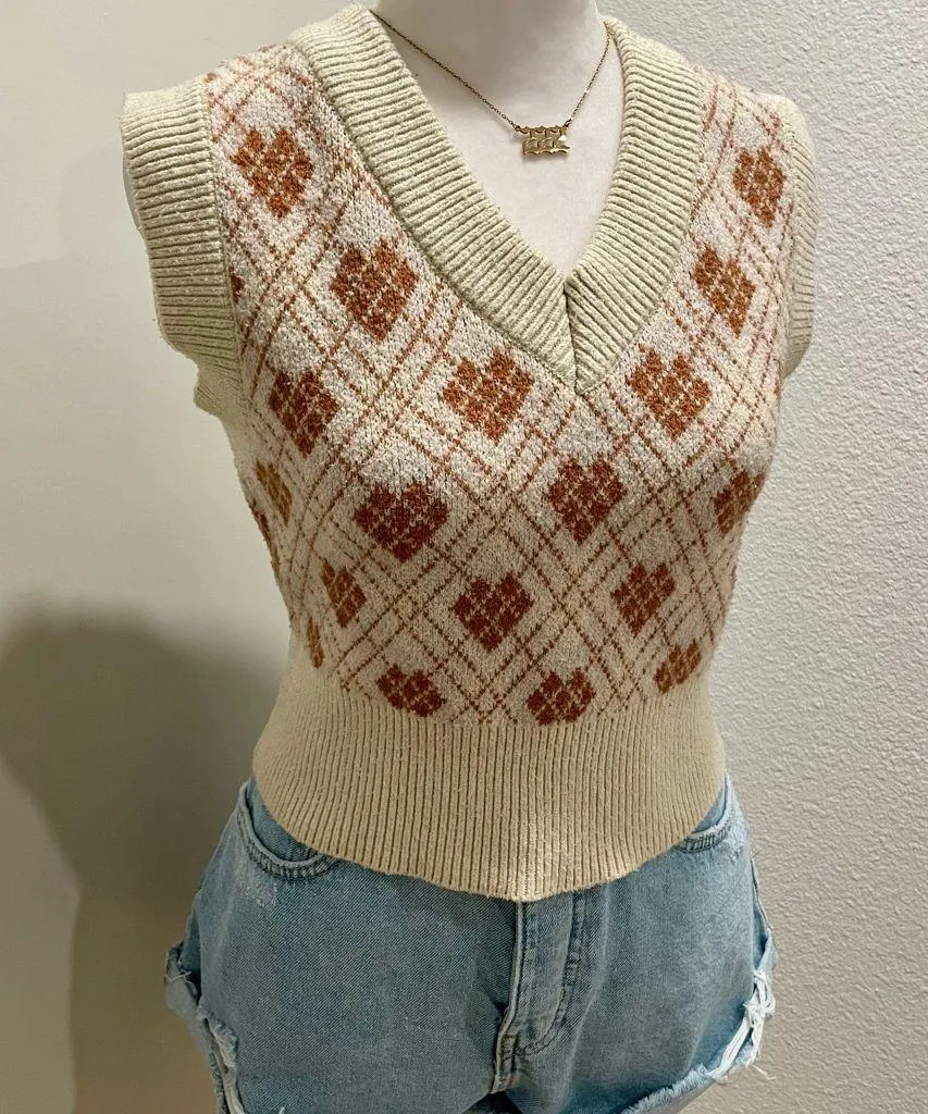 Arizona Jean Co. Preppy Brown & Cream Plaid Sleeveless V-Neck Sweater Vest - S - Image 13