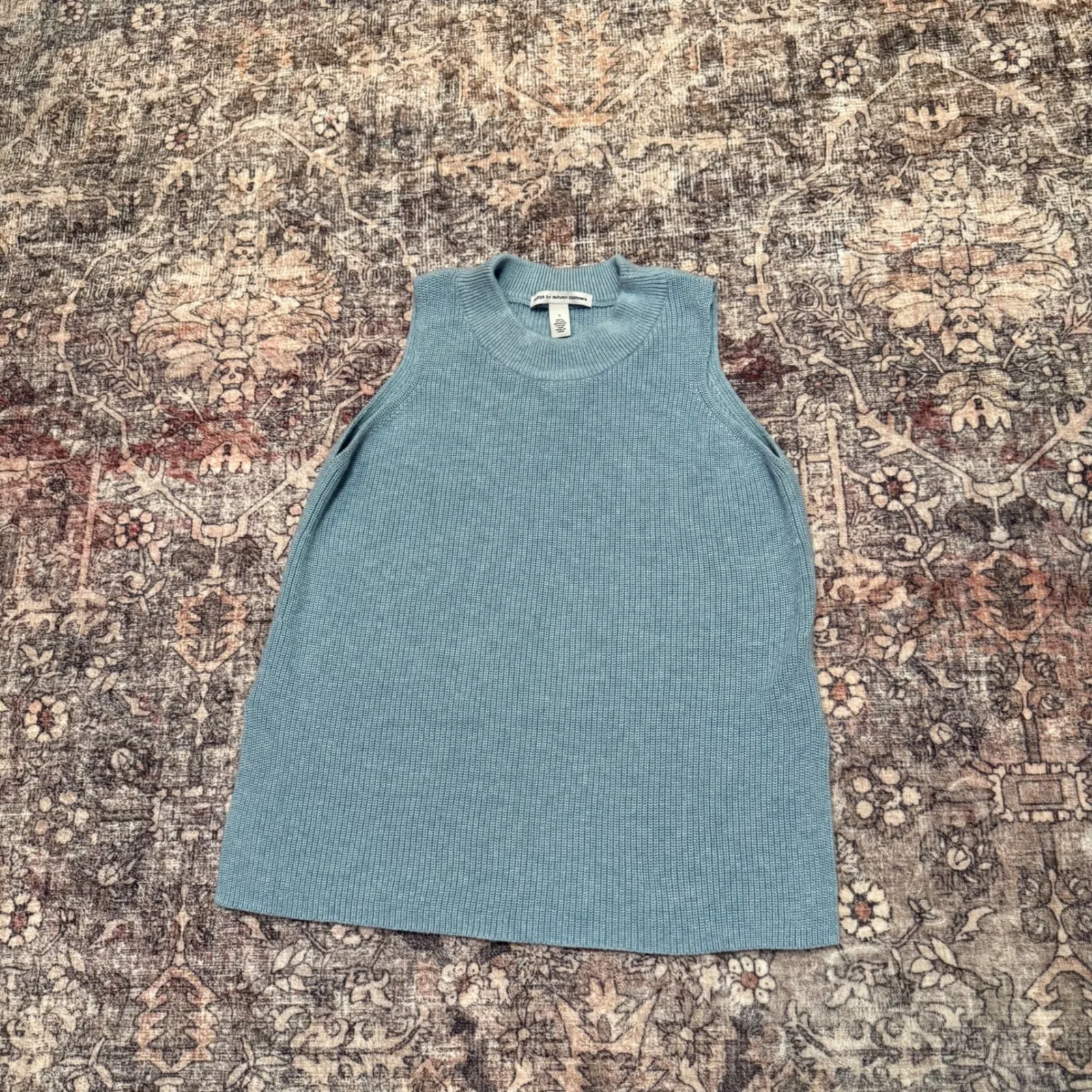 Autumn Cashmere Mock Neck Sleeveless Sweater Top Blue Size S Ribbed Knit - Image 2