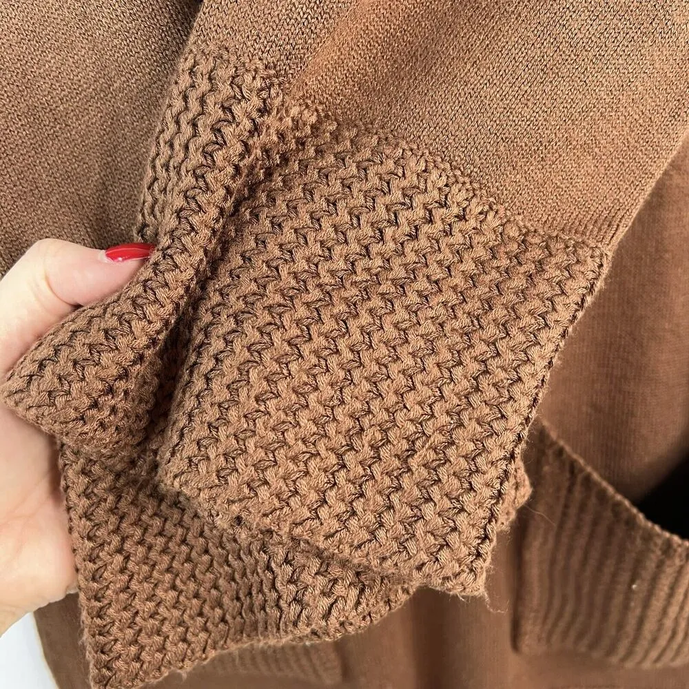 Soft Surroundings Sz XS Sweater Dress Brown Crowl Neck Fringed Hem Tunic Women’s - Image 8