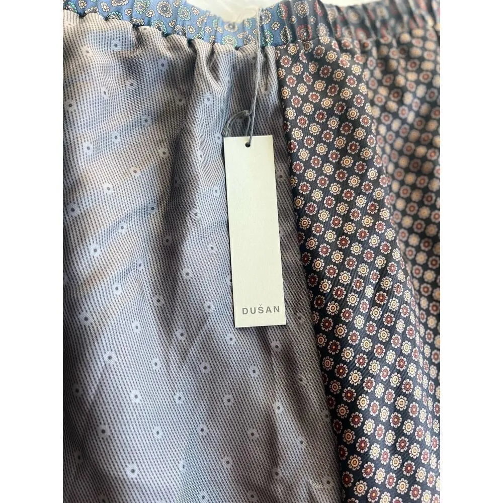 DUŠAN Italian 100% Silk Patchwork Flared Trousers In Blue Retails $832 Size M - Image 13