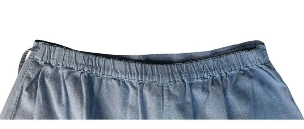 Denim & Co Chambray Blue Faux Wrap Skirt Skort Tie Flap Front Womens L A103284 - Image 7