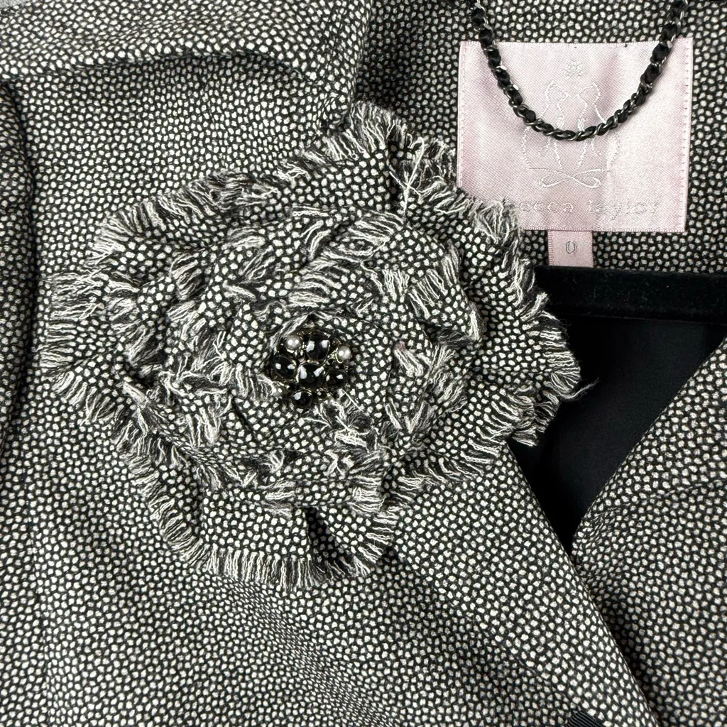 Rebecca Taylor‎ Womens Size 0 Single Breasted Cropped Wool Blazer Gray Business - Image 3