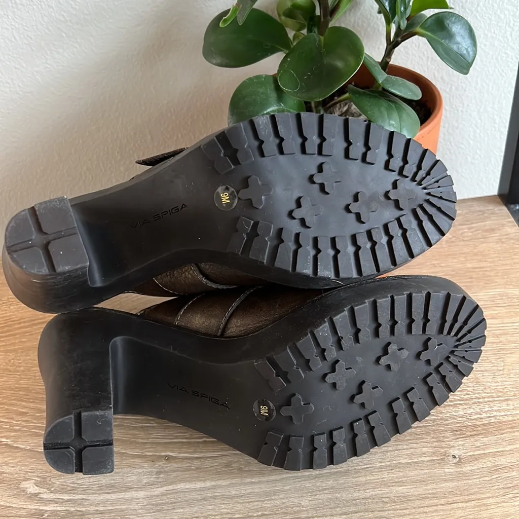 Vintage 90s Y2K Via Spiga Chunky Gray Metallic Leather Slip On Mules, 9 - Image 7