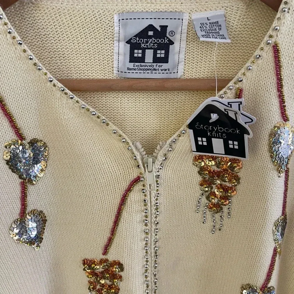 NWT! Women’s Storybook Knits cream colored embellished v - Image 4