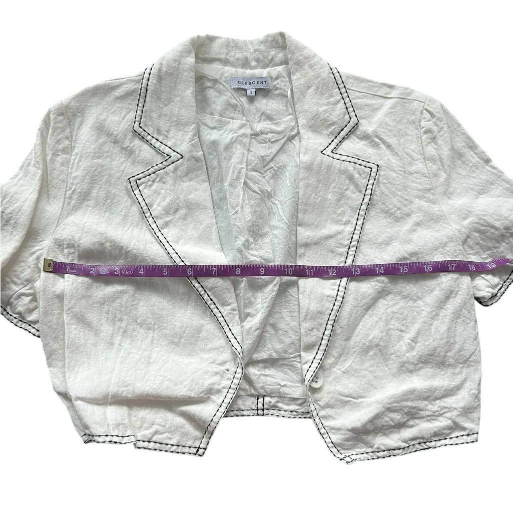 Crescent White Jacket with Black Detailing linen cropped size small - Image 4