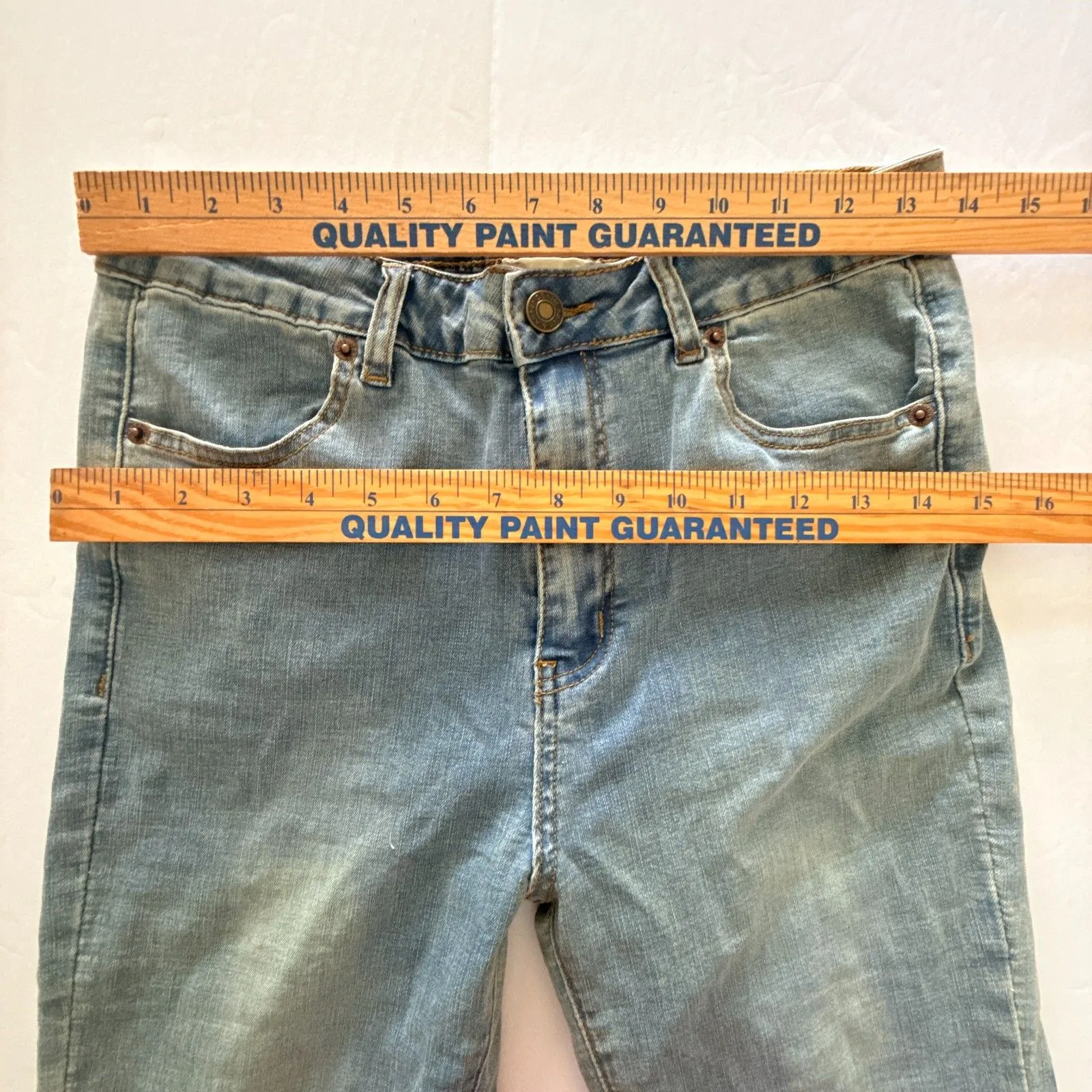NWT Aaron and Amber Light Blue Flare Bell Bottom Jeans Raw Hem High Waist Sz M Size M - Image 7