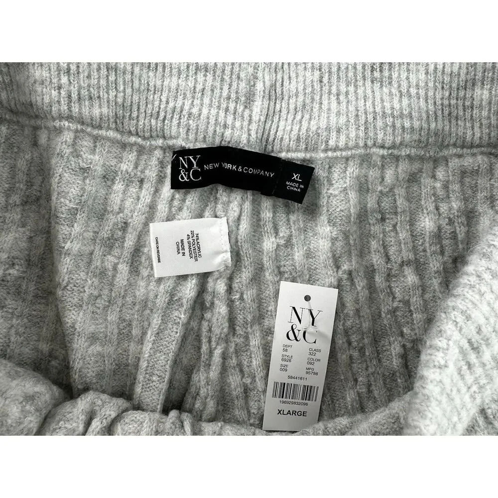 New York & Co Knit Lounge Set Sz XL Cableknit Soft Grey Tank Wide Leg Pants New - Image 14