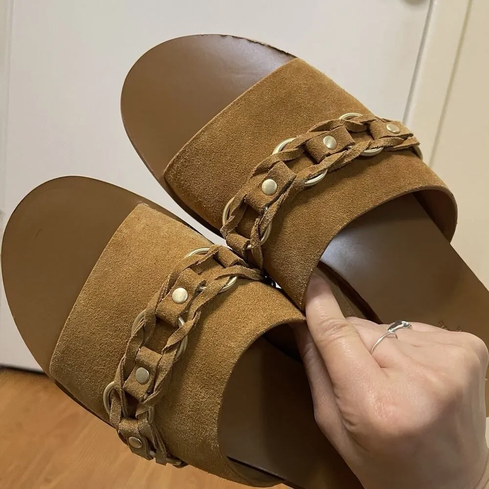 NWOB Rag & Bone Beau Suede cognac brown chain slip on sandals size 39 $328 - Image 4