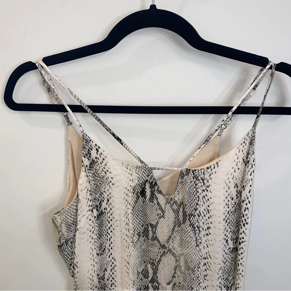 Lavender Brown Sleeveless Cream Gray Snakeskin Print Tank Top Jumpsuit S - Image 2