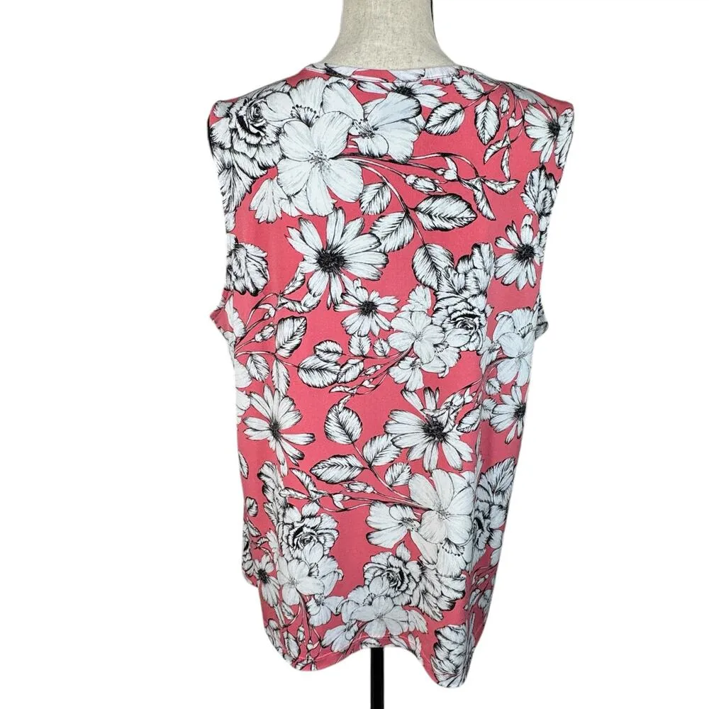 Liz Claiborne Career X-Large Top Floral Stretch Sleeveless Keyhole Round Neck - Image 4