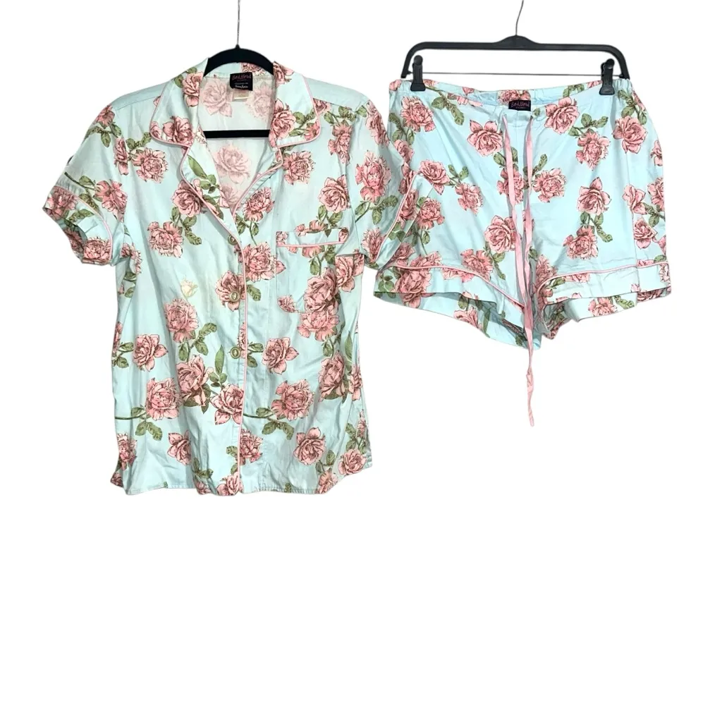 Bedhead for Neiman Marcus Vintage Rose Print Blue Short Pajama Set LARGE - Image 2