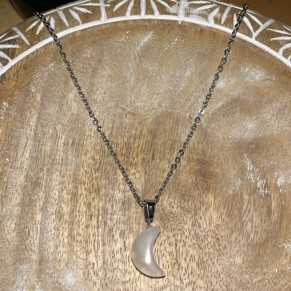 NWOT Rose Quartz Moon Silver Necklace - Image 2